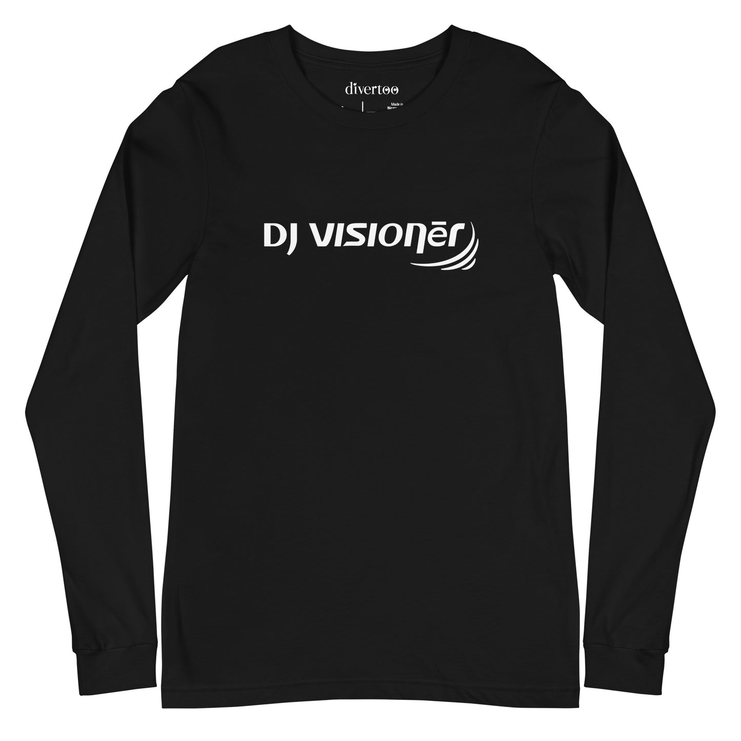 Camiseta manga larga negra con el logotipo de DJ VISIONER en blanco.